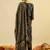 Navy Blue Floral Printed V-Neck Pure Cotton Kurta with Trousers & Dupatta