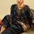 Navy Blue Floral Printed V-Neck Pure Cotton Kurta with Trousers & Dupatta