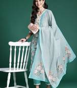 Women Floral Printed Regular Mirror Work Pure Cotton Kurta with Trousers & With Dupatta