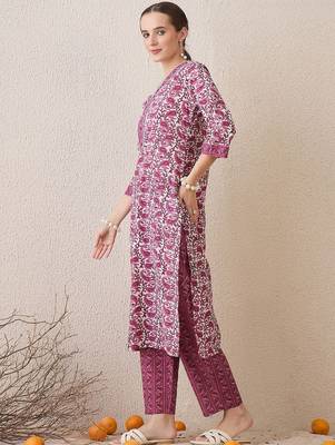 Paisley Printed V-Neck Pure Cotton Straight Kurta With Trousers 3