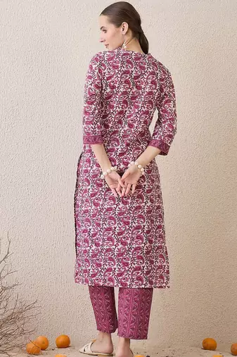 Paisley Printed V-Neck Pure Cotton Straight Kurta With Trousers