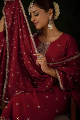 Women Ethnic Motifs Embroidered Regular Sequinned Kurta with Trousers & With Dupatta
