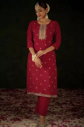 Women Ethnic Motifs Embroidered Regular Sequinned Kurta with Trousers & With Dupatta