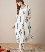 Floral Printed V-Neck Pure Cotton Kurta With Trouser