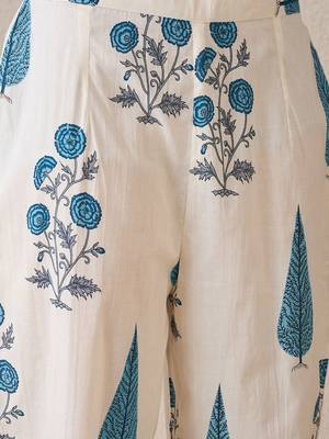 Floral Printed V-Neck Pure Cotton Kurta With Trouser 3