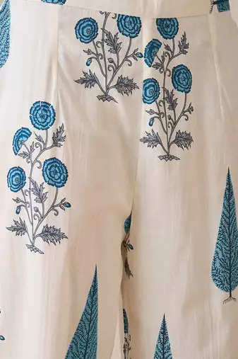 Floral Printed V-Neck Pure Cotton Kurta With Trouser