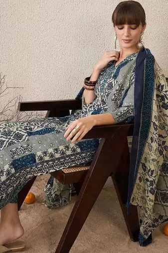 Women Floral Printed Regular Pure Cotton Kurta with Trousers & With Dupatta