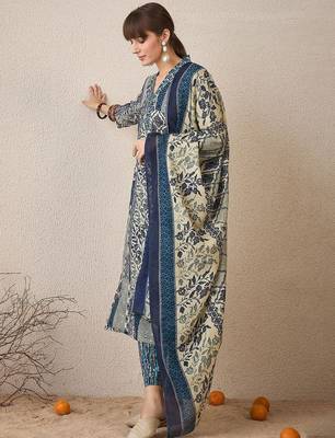 Women Floral Printed Regular Pure Cotton Kurta with Trousers & With Dupatta 4
