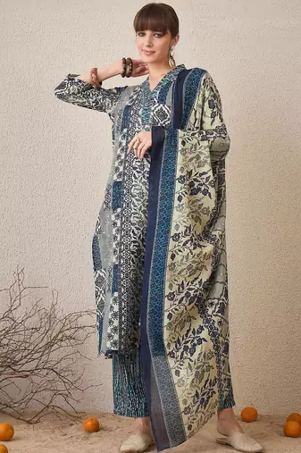 Women Floral Printed Regular Pure Cotton Kurta with Trousers & With Dupatta