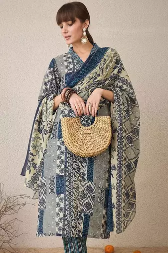 Women Floral Printed Regular Pure Cotton Kurta with Trousers & With Dupatta