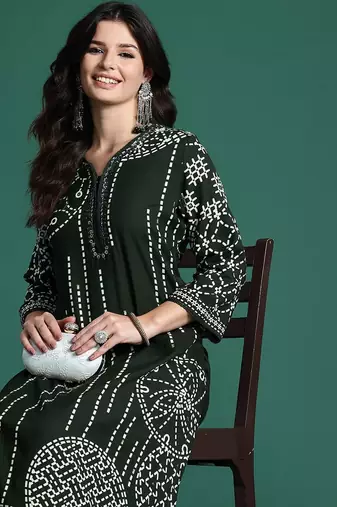 Printed Beads & Stones Kurta with Trousers