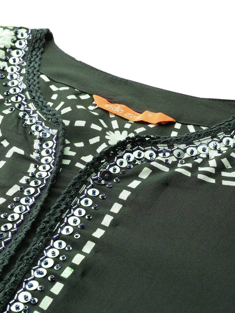 Printed Beads & Stones Kurta with Trousers