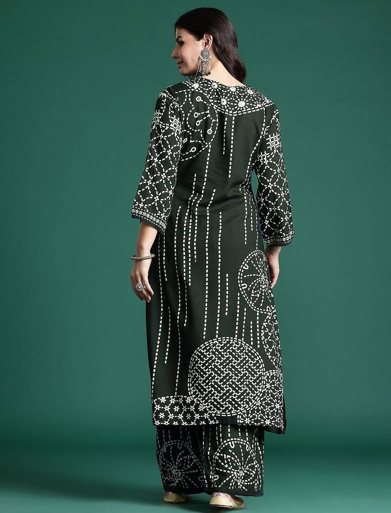 Printed Beads & Stones Kurta with Trousers