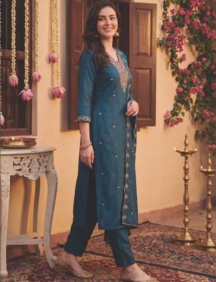 Women Ethnic Motifs Embroidered Regular Sequinned Kurta with Trousers & With Dupatta 5
