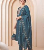 Women Ethnic Motifs Embroidered Kurta with Trousers & With Dupatta