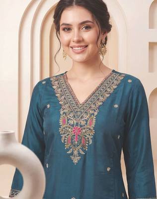 Women Ethnic Motifs Embroidered Kurta with Trousers & With Dupatta 5
