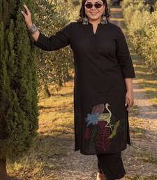 Plus Size Black Embroidered A-Line Kurta Palazzos Set