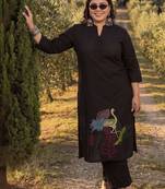 Plus Size Black Embroidered A-Line Kurta Palazzos Set