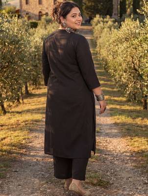 Plus Size Black Embroidered A-Line Kurta Palazzos Set 4