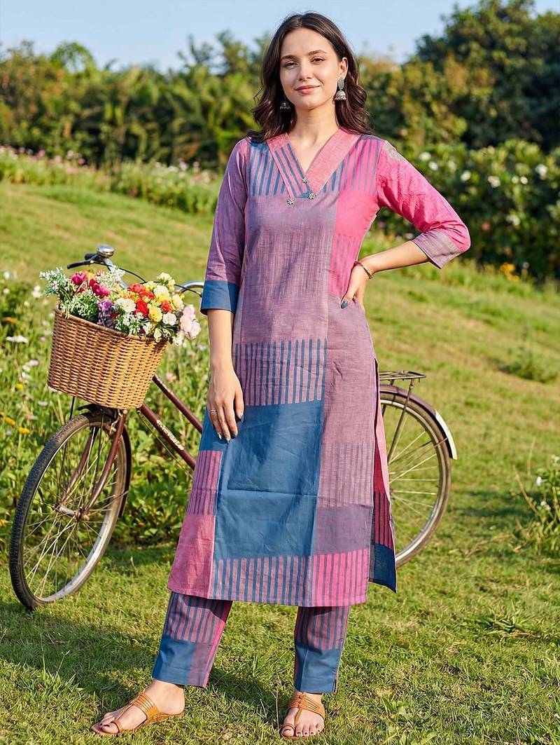 Women Printed Regular Beads and Stones Pure Cotton Kurta with Trousers