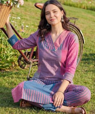 Women Printed Regular Beads and Stones Pure Cotton Kurta with Trousers 5
