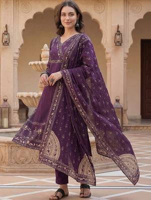 Women Ethnic Motifs Printed Regular Mirror Work Pure Cotton Kurta with Trousers & With Dupatta 1
