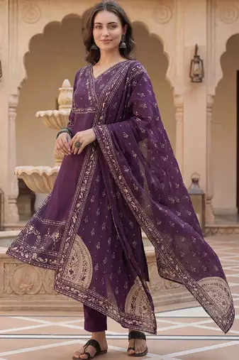 Women Ethnic Motifs Printed Regular Mirror Work Pure Cotton Kurta with Trousers & With Dupatta