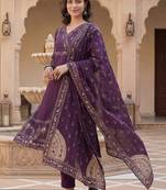 Women Ethnic Motifs Printed Regular Mirror Work Pure Cotton Kurta with Trousers & With Dupatta