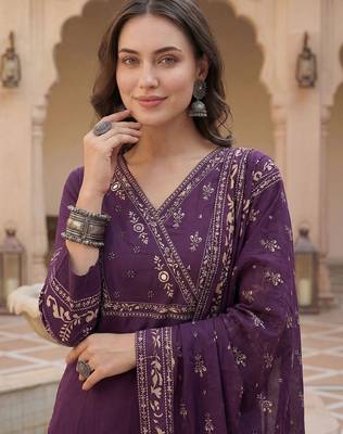 Women Ethnic Motifs Printed Regular Mirror Work Pure Cotton Kurta with Trousers & With Dupatta 2