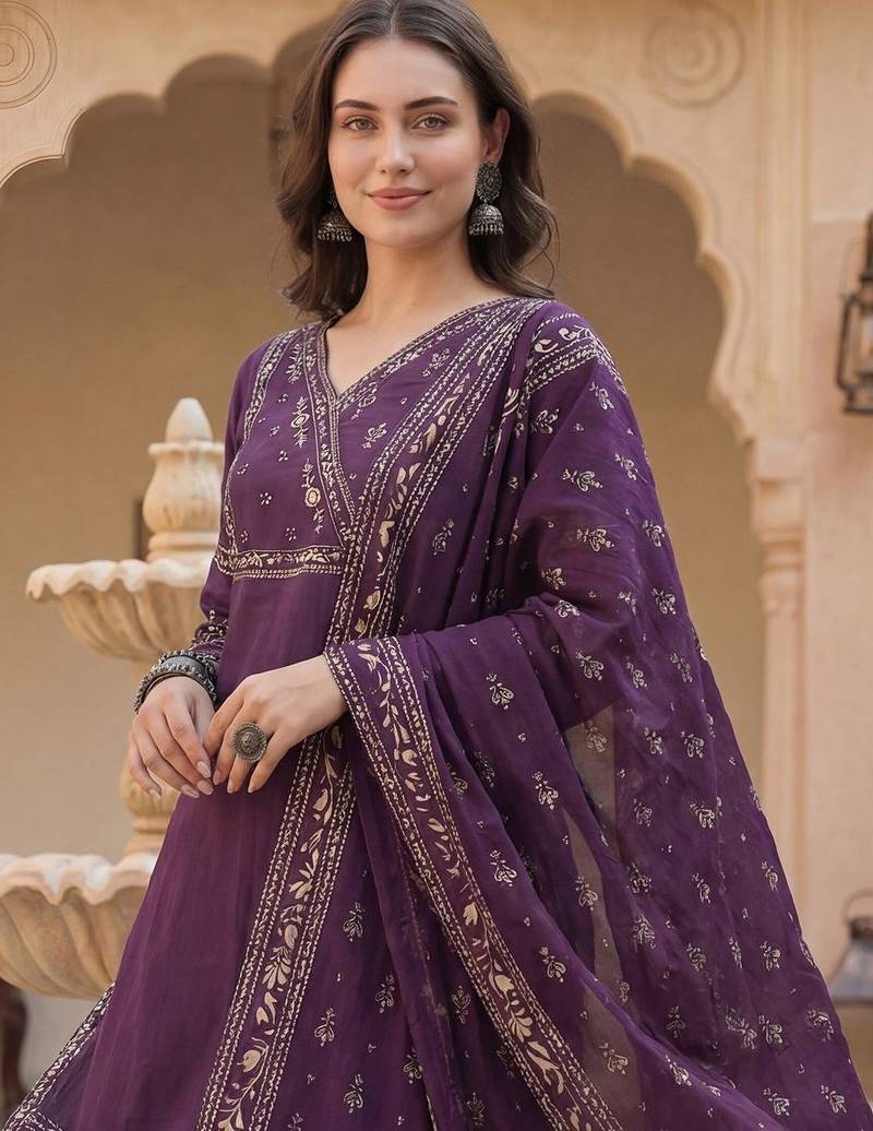 Women Ethnic Motifs Printed Regular Mirror Work Pure Cotton Kurta with Trousers & With Dupatta