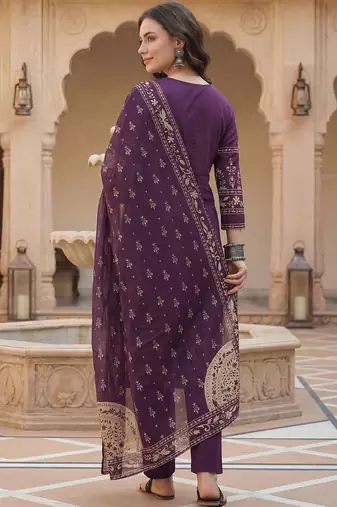 Women Ethnic Motifs Printed Regular Mirror Work Pure Cotton Kurta with Trousers & With Dupatta