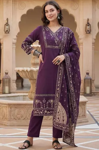 Women Ethnic Motifs Printed Regular Mirror Work Pure Cotton Kurta with Trousers & With Dupatta