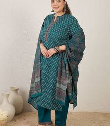 Plus Size Printed Regular Pure Cotton Kurta with Trousers & With Dupatta
