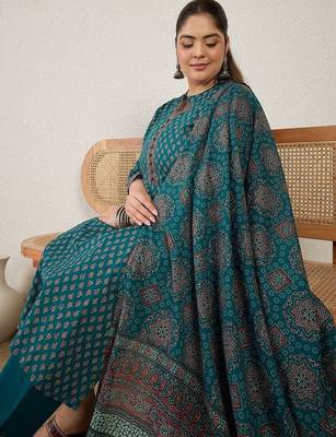 Plus Size Printed Regular Pure Cotton Kurta with Trousers & With Dupatta 3