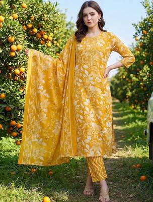 Women Floral Printed Regular Mirror Work Kurta with Trousers & With Dupatta 1