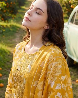 Women Floral Printed Regular Mirror Work Kurta with Trousers & With Dupatta 2