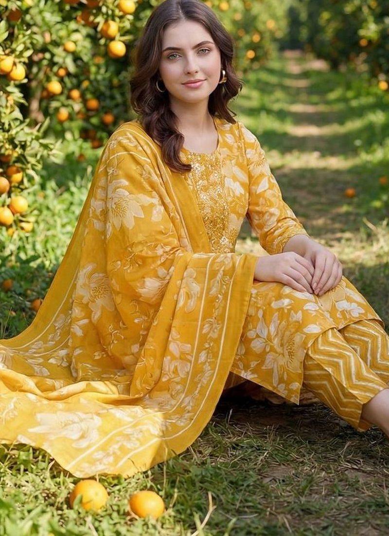 Women Floral Printed Regular Mirror Work Kurta with Trousers & With Dupatta