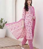 Women Floral Printed Regular Beads and Stones Kurta with Trousers & With Dupatta