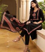 Women Ethnic Motifs Printed Regular Mirror Work Pure Cotton Kurta with Trousers & With Dupatta