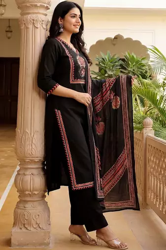 Women Ethnic Motifs Printed Regular Mirror Work Pure Cotton Kurta with Trousers & With Dupatta