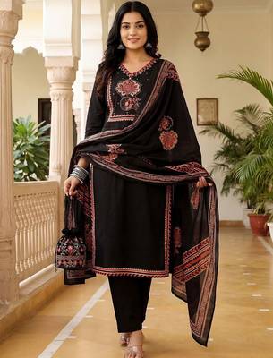 Women Ethnic Motifs Printed Regular Mirror Work Pure Cotton Kurta with Trousers & With Dupatta 5