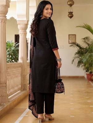 Women Ethnic Motifs Printed Regular Mirror Work Pure Cotton Kurta with Trousers & With Dupatta 6