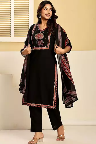 Women Ethnic Motifs Printed Regular Mirror Work Pure Cotton Kurta with Trousers & With Dupatta