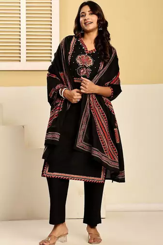 Women Ethnic Motifs Printed Regular Mirror Work Pure Cotton Kurta with Trousers & With Dupatta