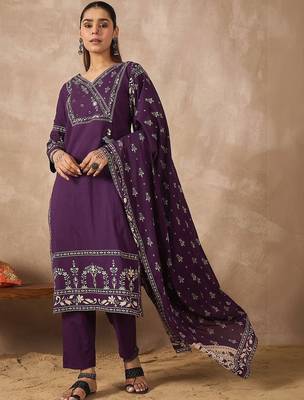 Women Ethnic Motifs Printed Regular Mirror Work Pure Cotton Kurta with Trousers & With Dupatta 1