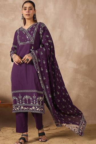 Women Ethnic Motifs Printed Regular Mirror Work Pure Cotton Kurta with Trousers & With Dupatta