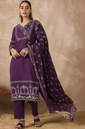 Women Ethnic Motifs Printed Regular Mirror Work Pure Cotton Kurta with Trousers & With Dupatta