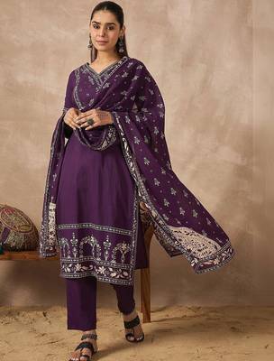 Women Ethnic Motifs Printed Regular Mirror Work Pure Cotton Kurta with Trousers & With Dupatta 5
