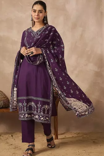 Women Ethnic Motifs Printed Regular Mirror Work Pure Cotton Kurta with Trousers & With Dupatta