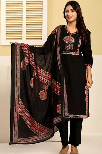 Women Ethnic Motifs Printed Regular Pure Cotton Kurta with Trousers & With Dupatta